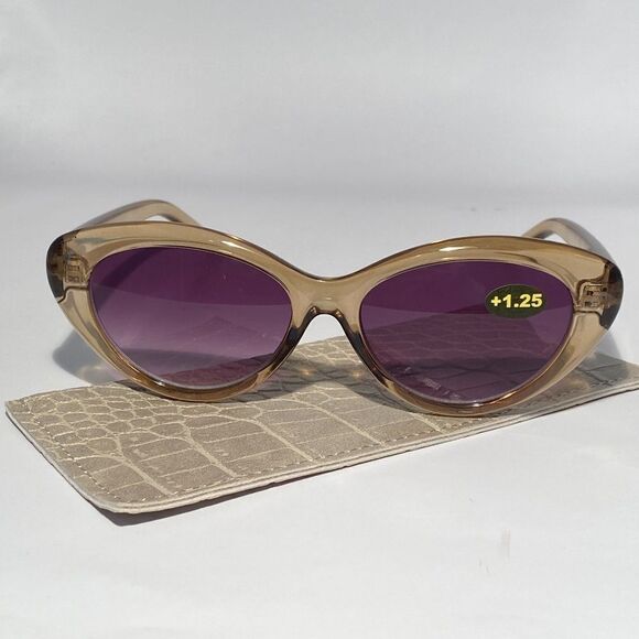 None Accessories - Barbara Reading Sunglasses 1.25 Clear Taupe Sweetheart Frames Dark Lenses NWT